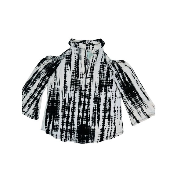 2/$30 NWT Veronica M. Medium Cold Shoulder Abstract Print Top Black & White - Picture 4 of 13